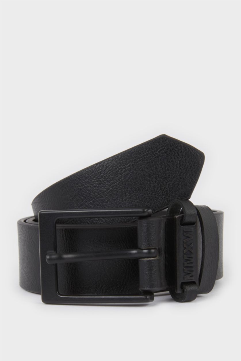 Erkek Çocuk - Genç Erkek Siyah Dikdörtgen Toka Suni Deri Günlük Kemer Erkek Çocuk