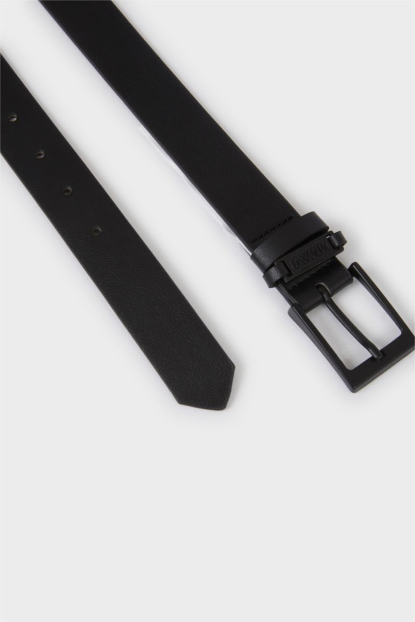 Erkek Çocuk - Genç Erkek Siyah Dikdörtgen Toka Suni Deri Günlük Kemer Erkek Çocuk