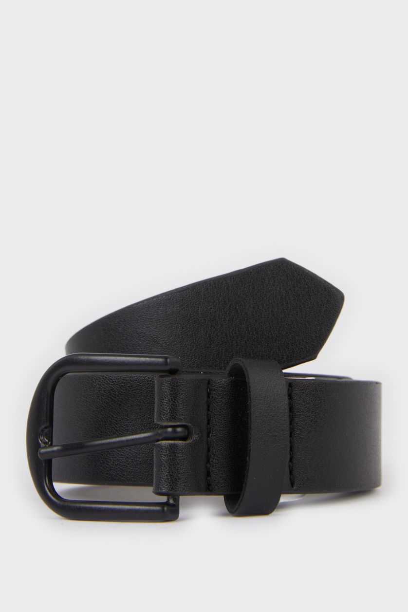 Erkek Çocuk - Genç Erkek Siyah Dikdörtgen Toka Suni Deri Günlük Kemer Erkek Çocuk