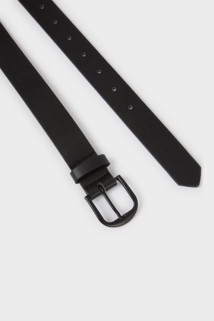 Erkek Çocuk - Genç Erkek Siyah Dikdörtgen Toka Suni Deri Günlük Kemer Erkek Çocuk