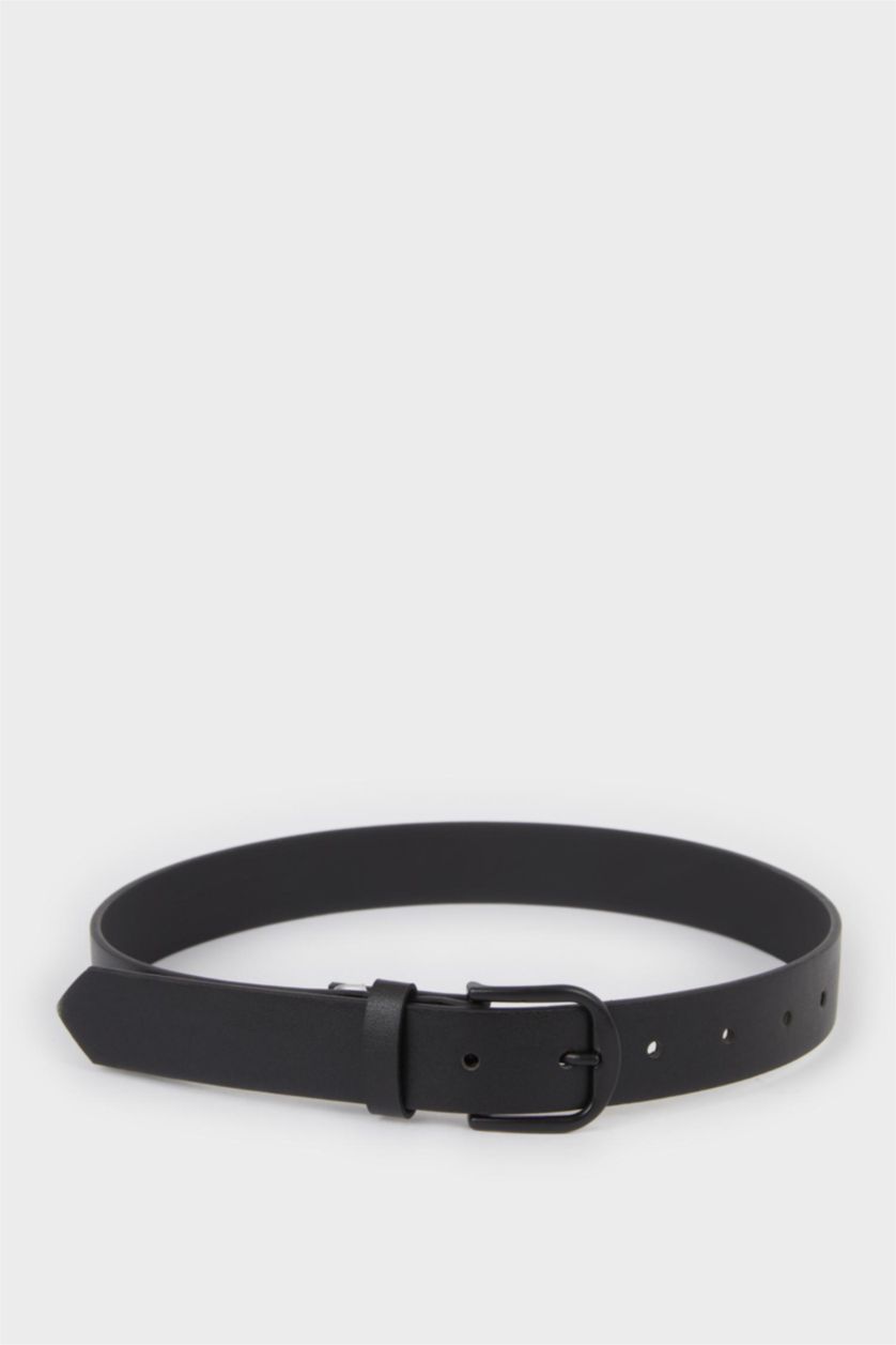 Erkek Çocuk - Genç Erkek Siyah Dikdörtgen Toka Suni Deri Günlük Kemer Erkek Çocuk