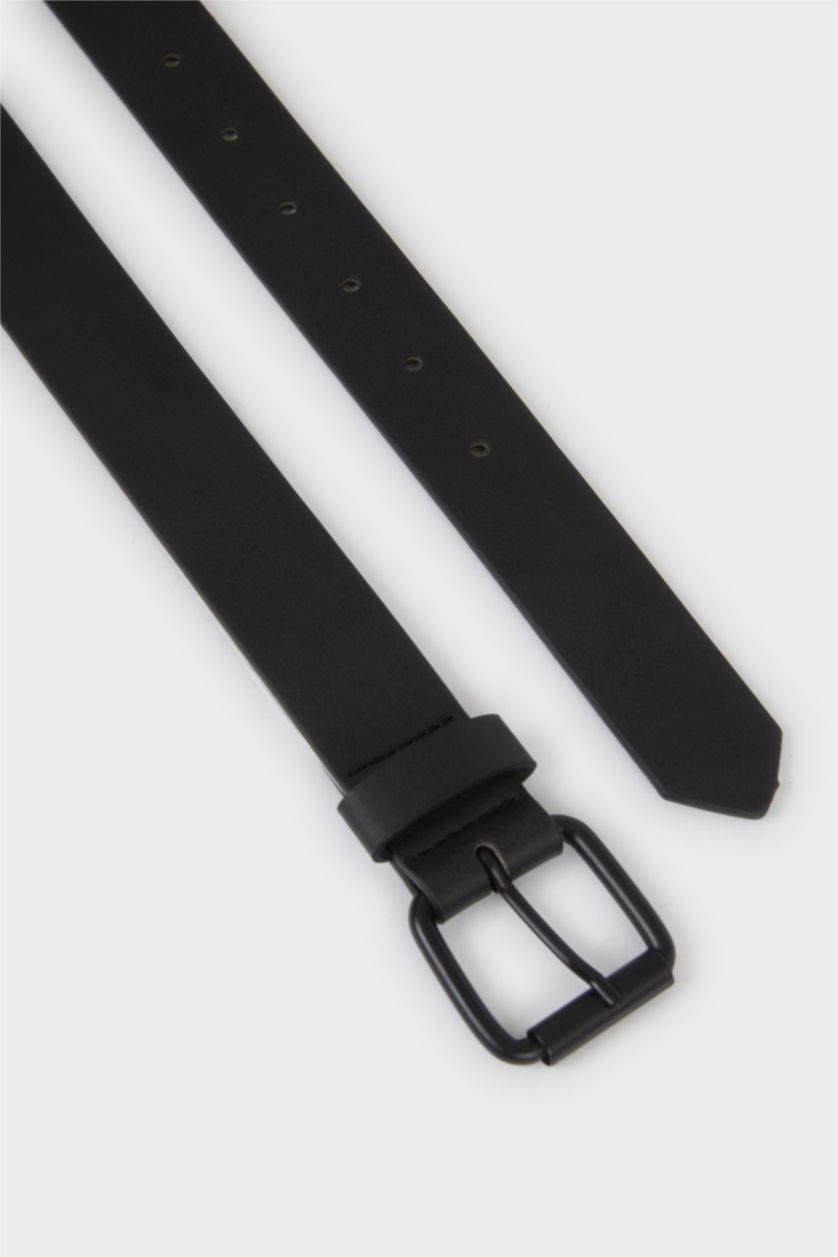 Erkek Çocuk - Genç Erkek Siyah Dikdörtgen Toka Suni Deri Günlük Kemer Erkek Çocuk