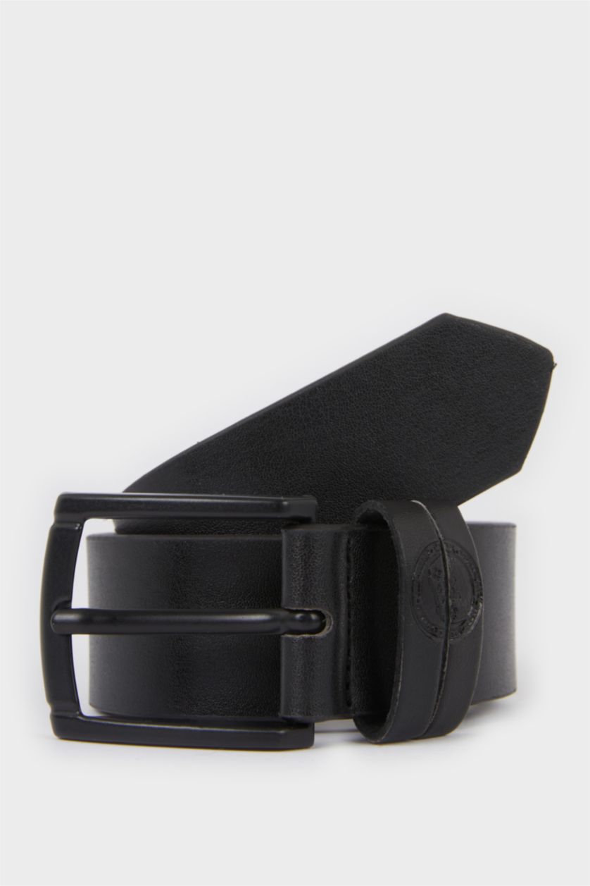 Erkek Çocuk - Genç Erkek Siyah Dikdörtgen Toka Suni Deri Günlük Kemer Erkek Çocuk