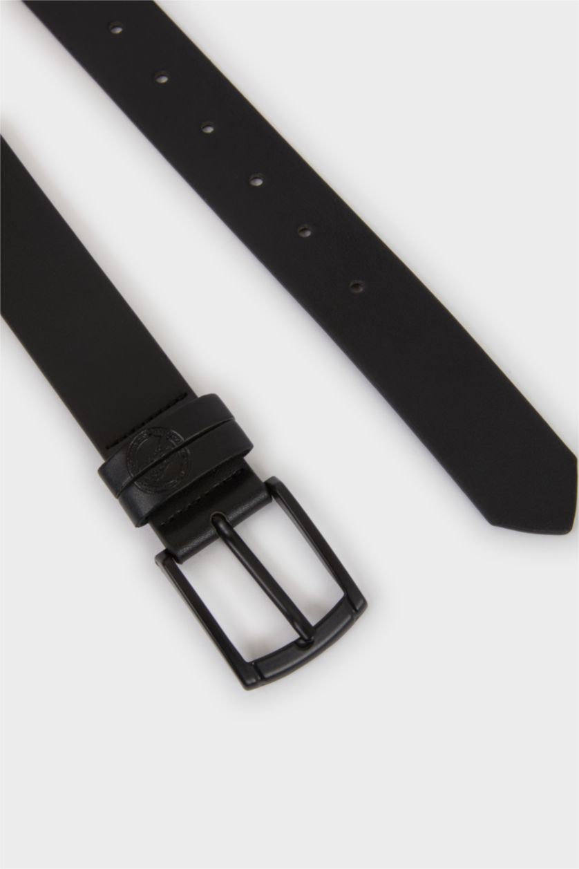 Erkek Çocuk - Genç Erkek Siyah Dikdörtgen Toka Suni Deri Günlük Kemer Erkek Çocuk