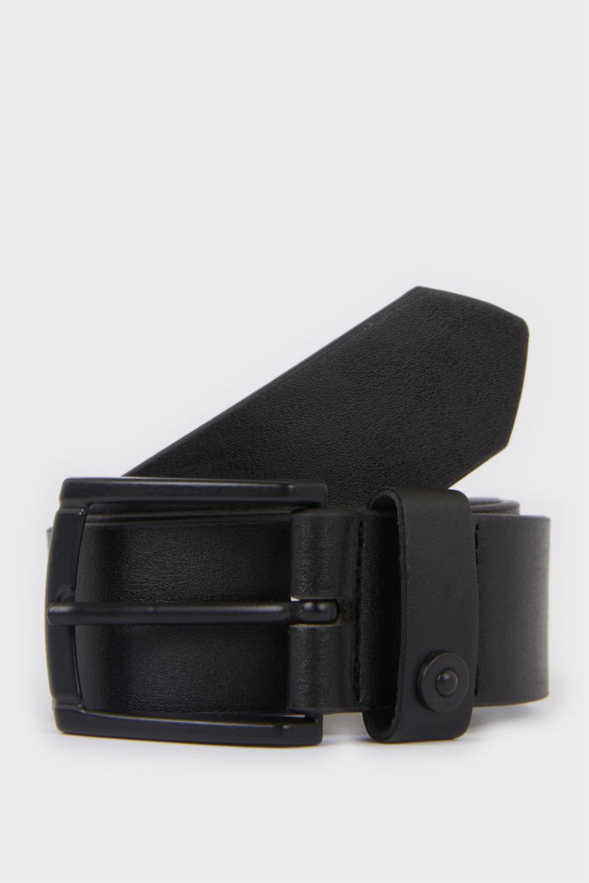 Erkek Çocuk - Genç Erkek Siyah Erkek Çocuk Dikdörtgen Toka Suni Deri Günlük Kemer