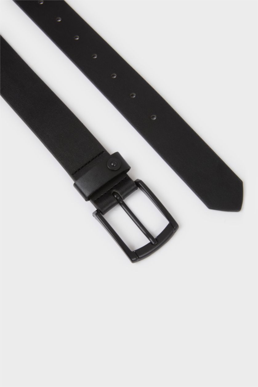 Erkek Çocuk - Genç Erkek Siyah Erkek Çocuk Dikdörtgen Toka Suni Deri Günlük Kemer