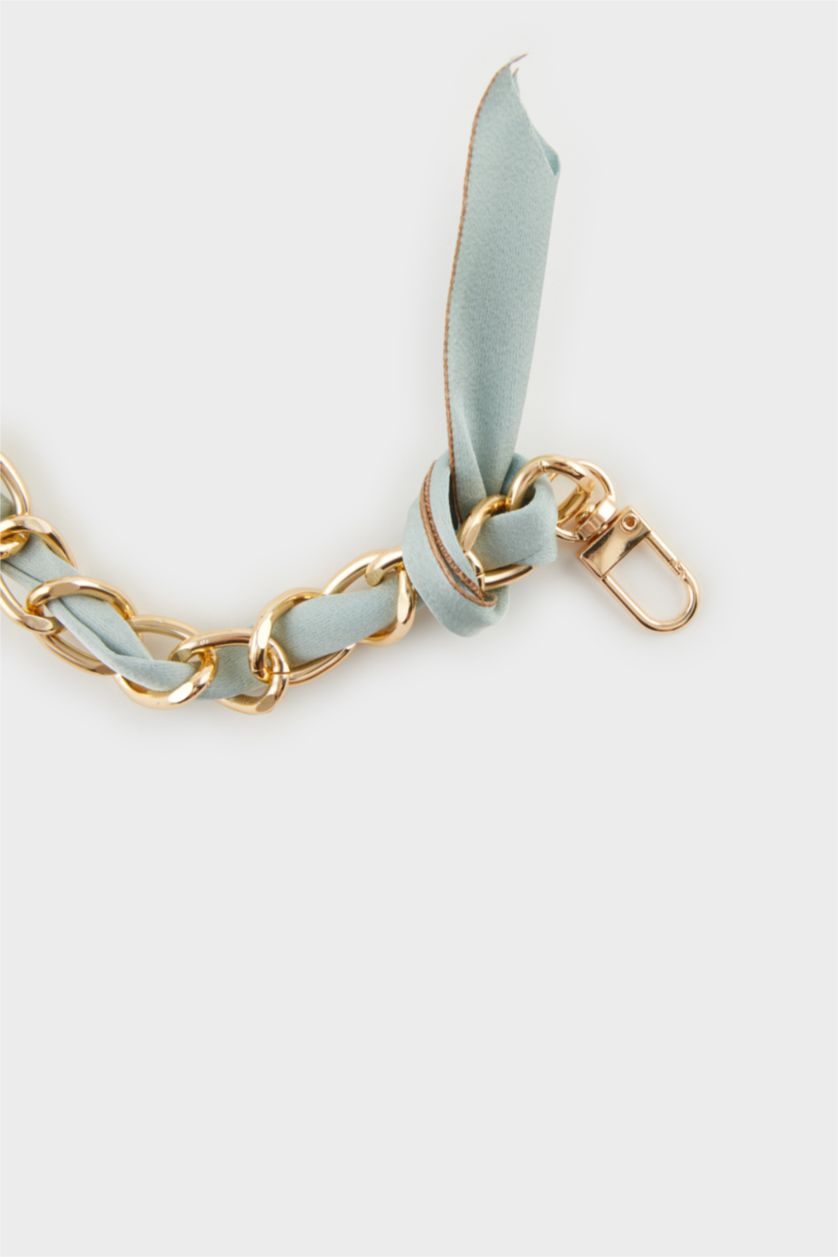 Kadın Yeşil Kadın Mavi Kurdeleli Gold Charm Anahtarlık