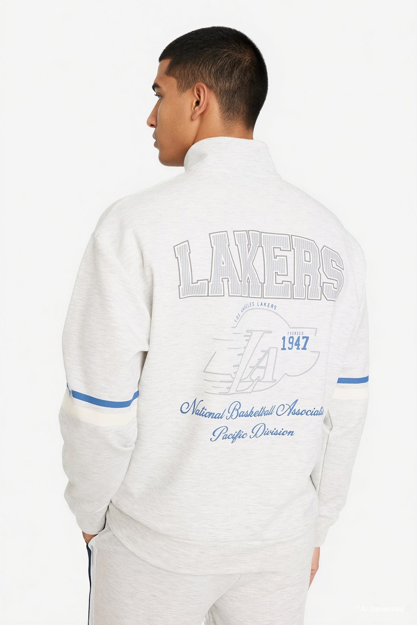 MAN Light Grey Melange Relax Fit NBA Los Angeles Lakers Long Sleeve Sweatshirt