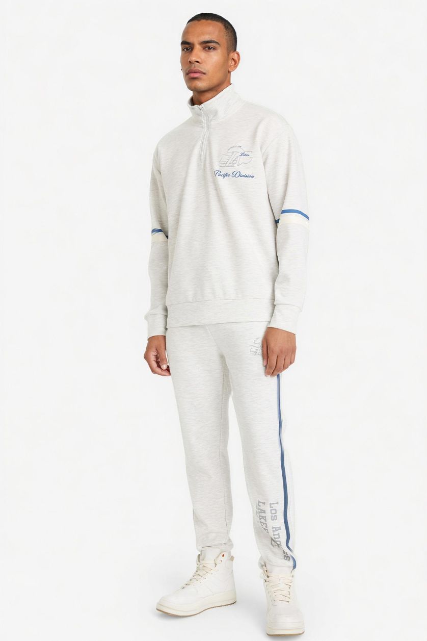 رجالي ميلانج رمادي فاتح سويت شيرت قصة مريحة بطبعة NBA Lakers