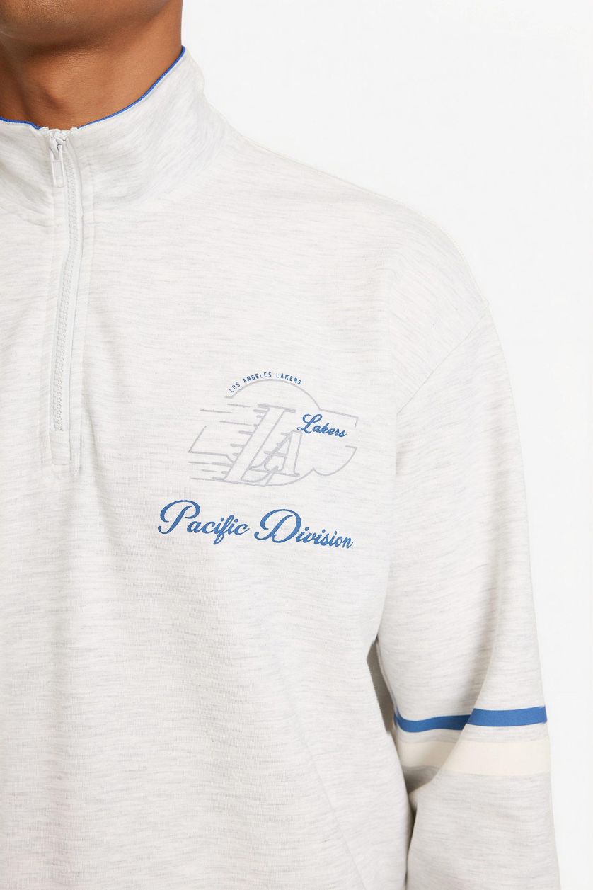 رجالي ميلانج رمادي فاتح سويت شيرت قصة مريحة بطبعة NBA Lakers