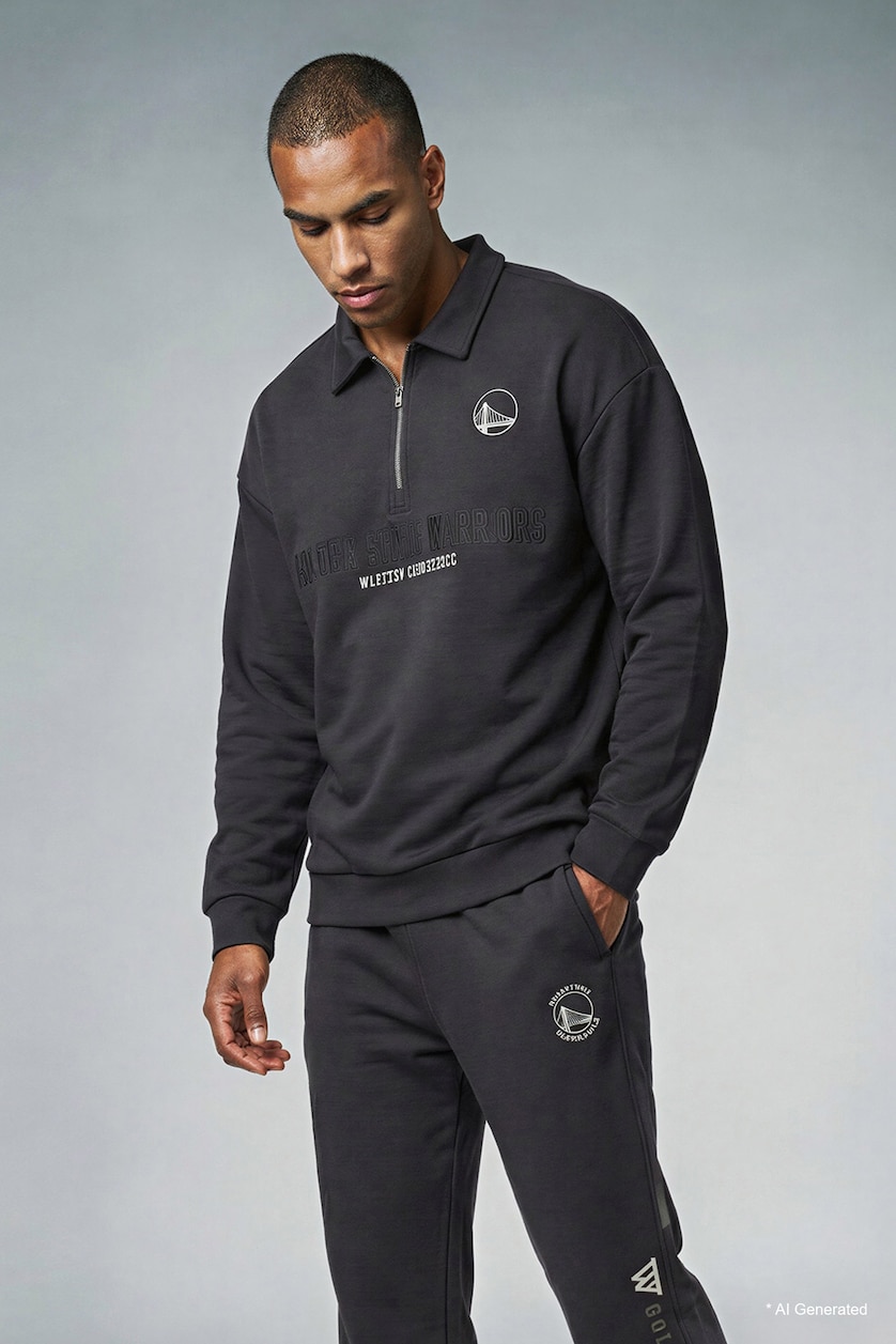 MAN Anthracite Boxy Fit NBA Golden State Warriors Long Sleeve Sweatshirt