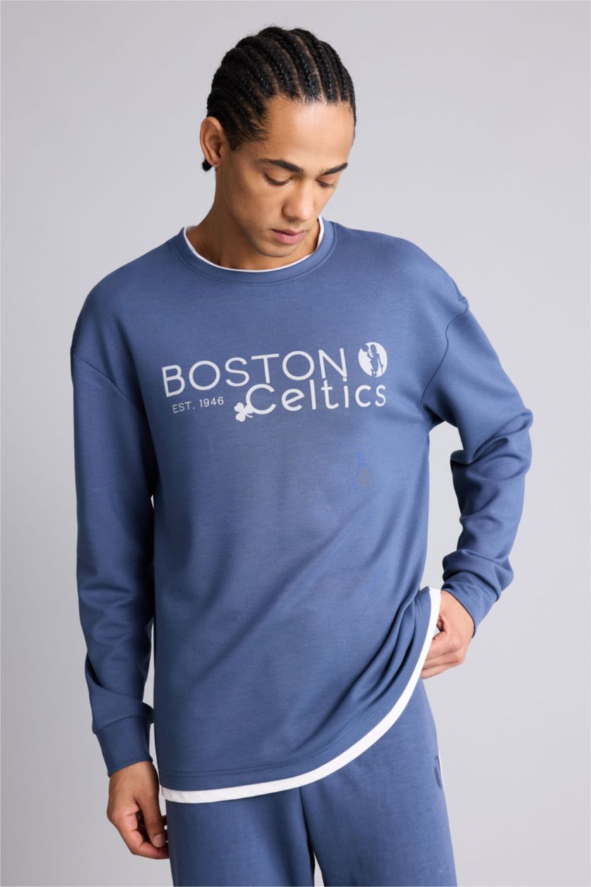 MAN Indigo Boxy Fit Boston Celtics Licensed Long Sleeve Sweatshirt