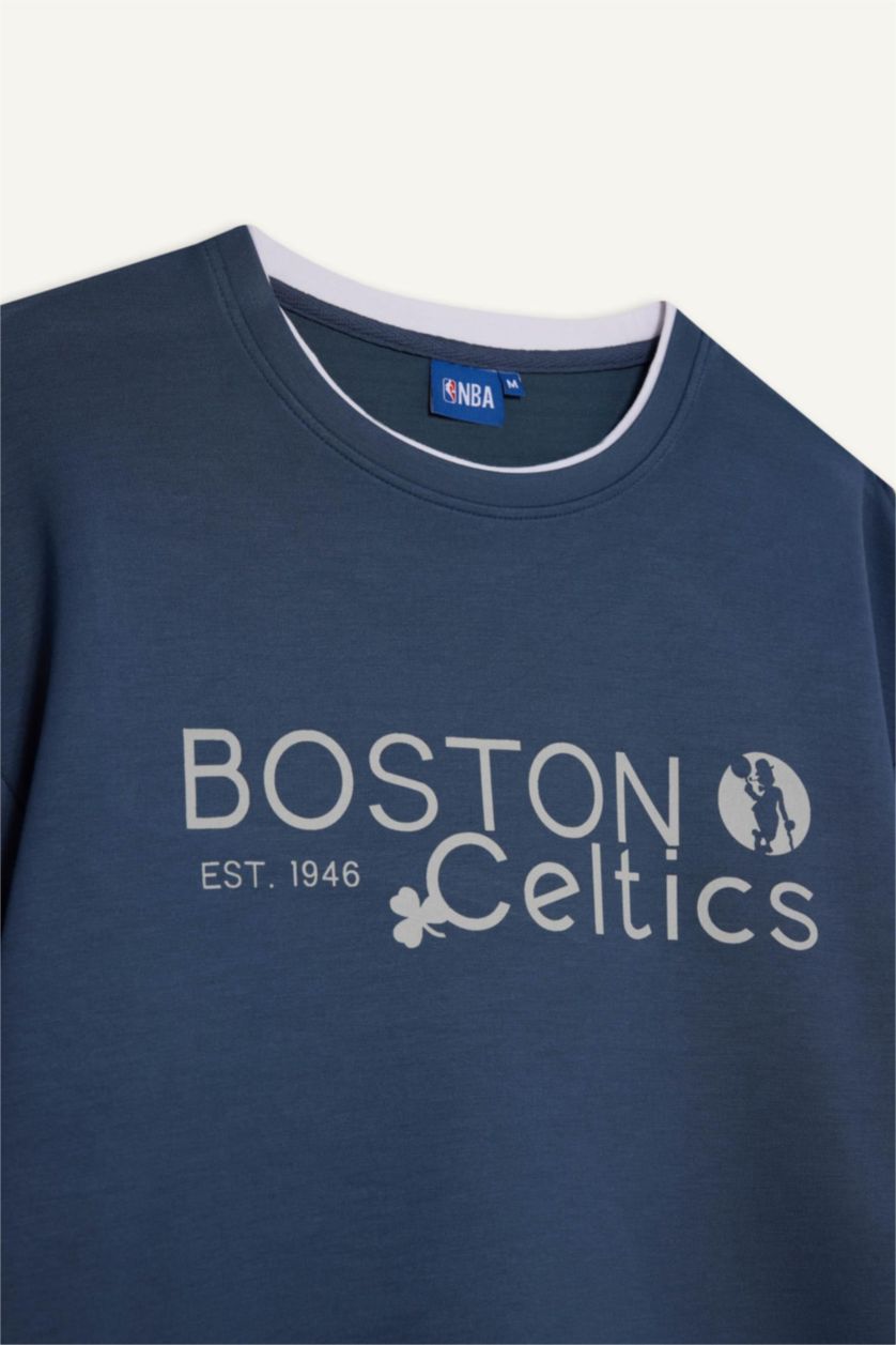 MAN Indigo Boxy Fit Boston Celtics Licensed Long Sleeve Sweatshirt