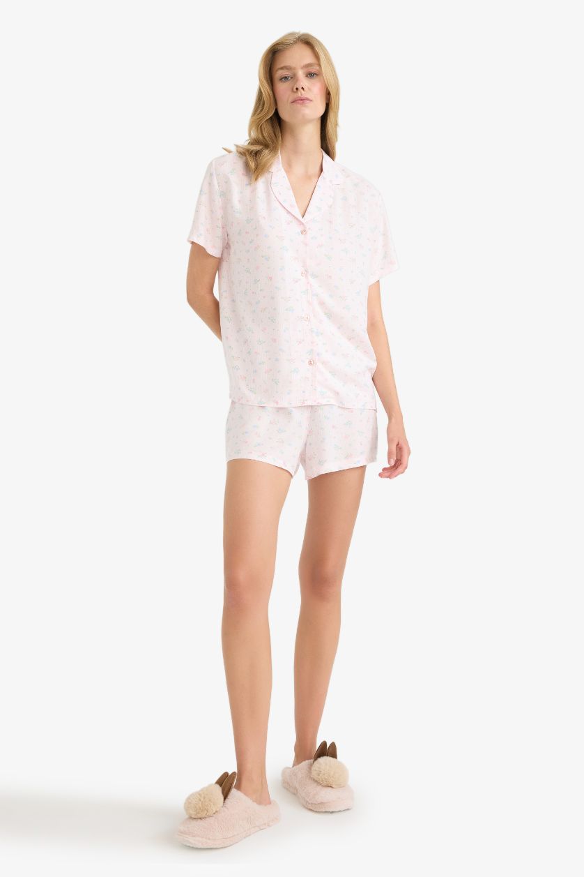 Woman Light Pink Fall in Love Regular Fit Viscose Top Shorts 2 Piece Pajama Set