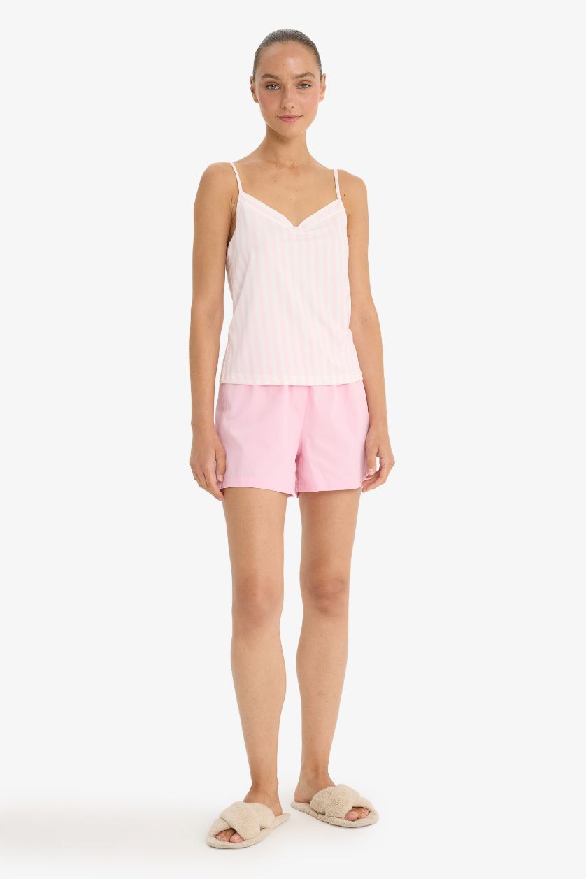 Kadın Açık Pembe Regular Fit V Yaka Askılı Üst