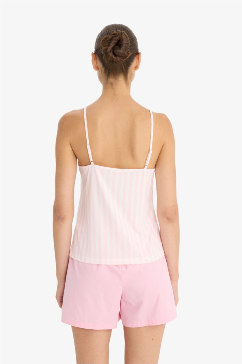 Kadın Açık Pembe Regular Fit V Yaka Askılı Üst