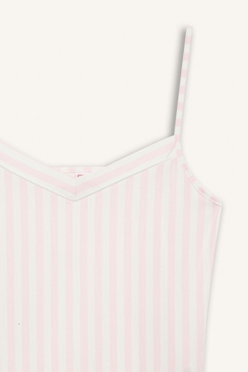 Kadın Açık Pembe Regular Fit V Yaka Askılı Üst