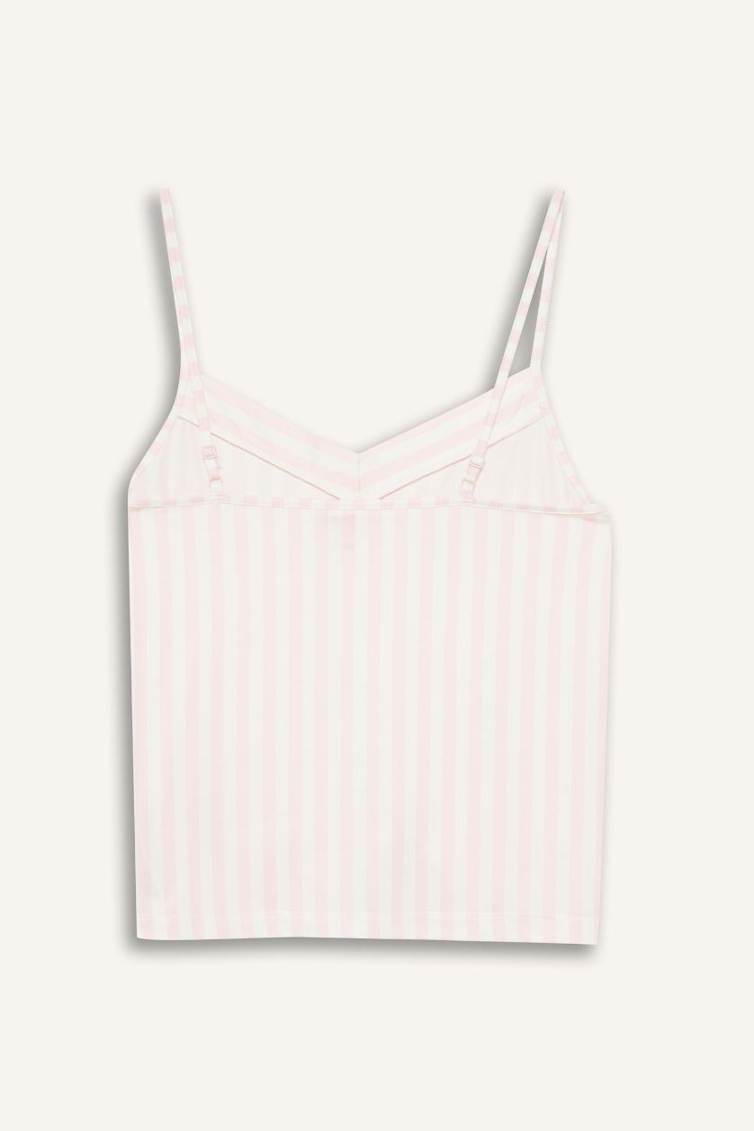 Kadın Açık Pembe Regular Fit V Yaka Askılı Üst