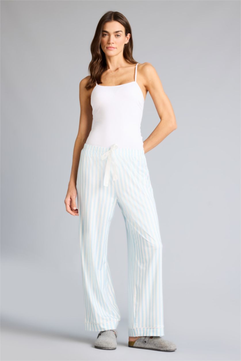 Kadın Açık Mavi Regular Fit Çizgili Uzun Pijama Altı