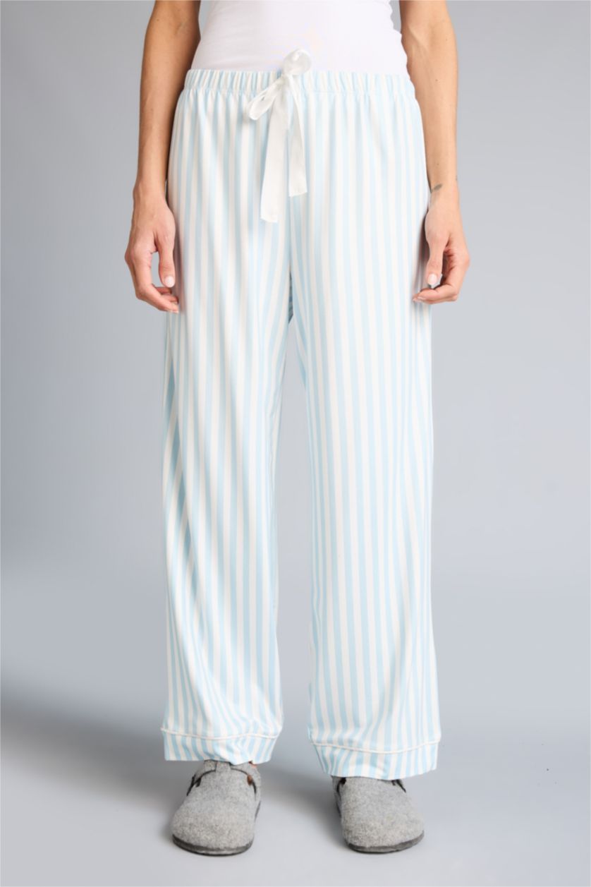 Kadın Açık Mavi Regular Fit Çizgili Uzun Pijama Altı