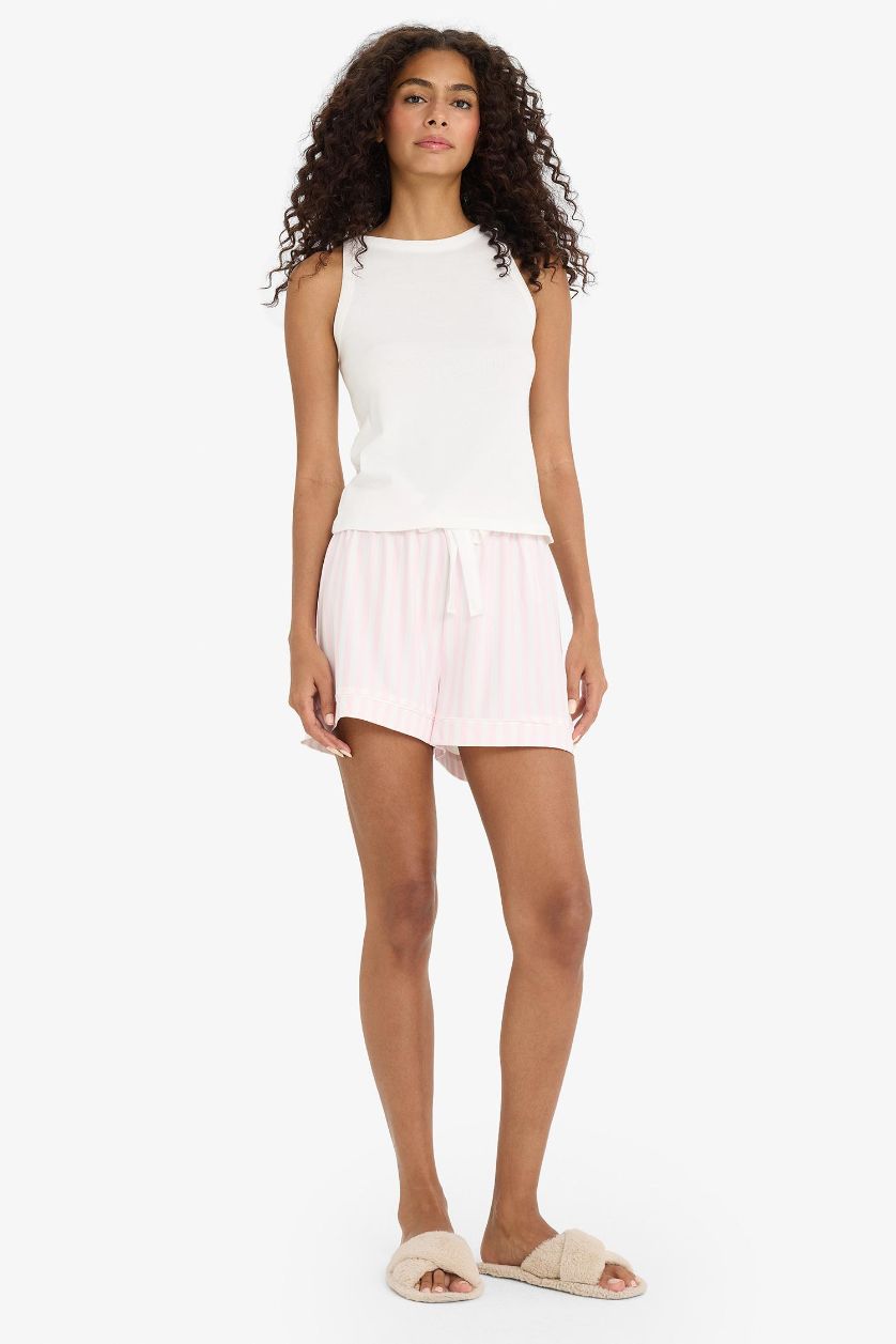 Kadın Açık Pembe Regular Fit Çizgili Şort Pijama Altı