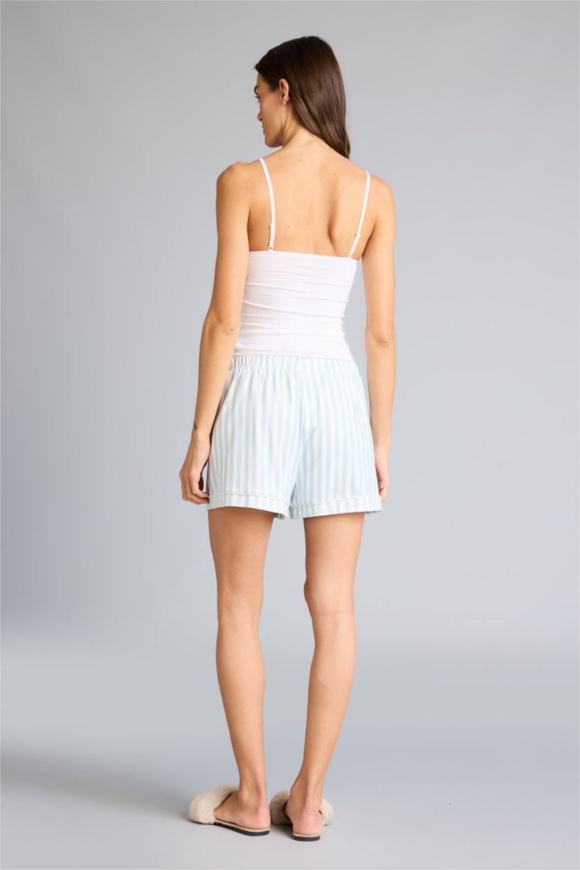 Kadın Açık Mavi Regular Fit Çizgili Şort Pijama Altı