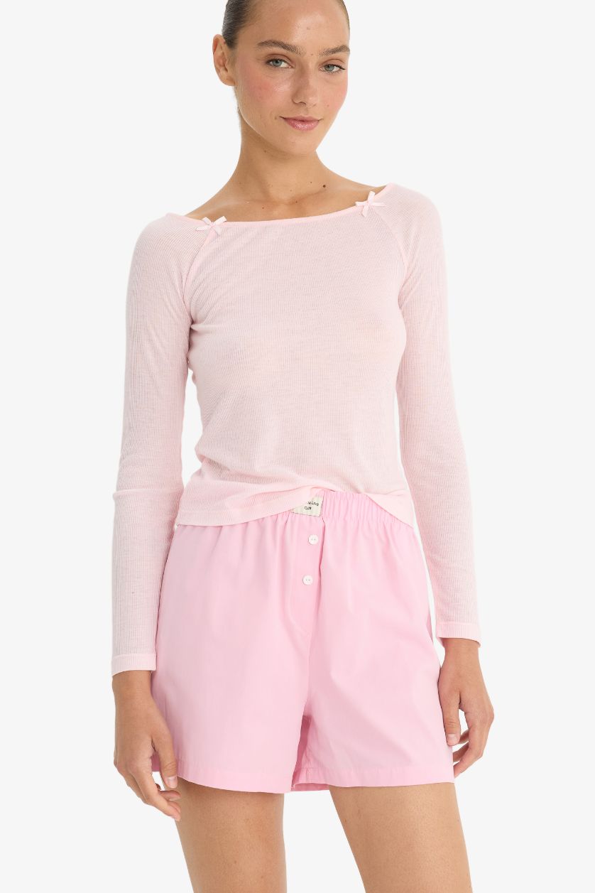 نساء زهري بلوزة بجامة مضلع قصة عادية بياخة عريضة