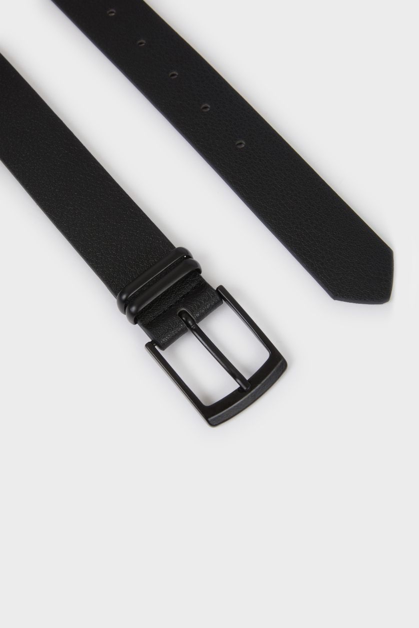 Erkek Çocuk - Genç Erkek Siyah Dikdörtgen Toka Suni Deri Günlük Kemer Erkek Çocuk