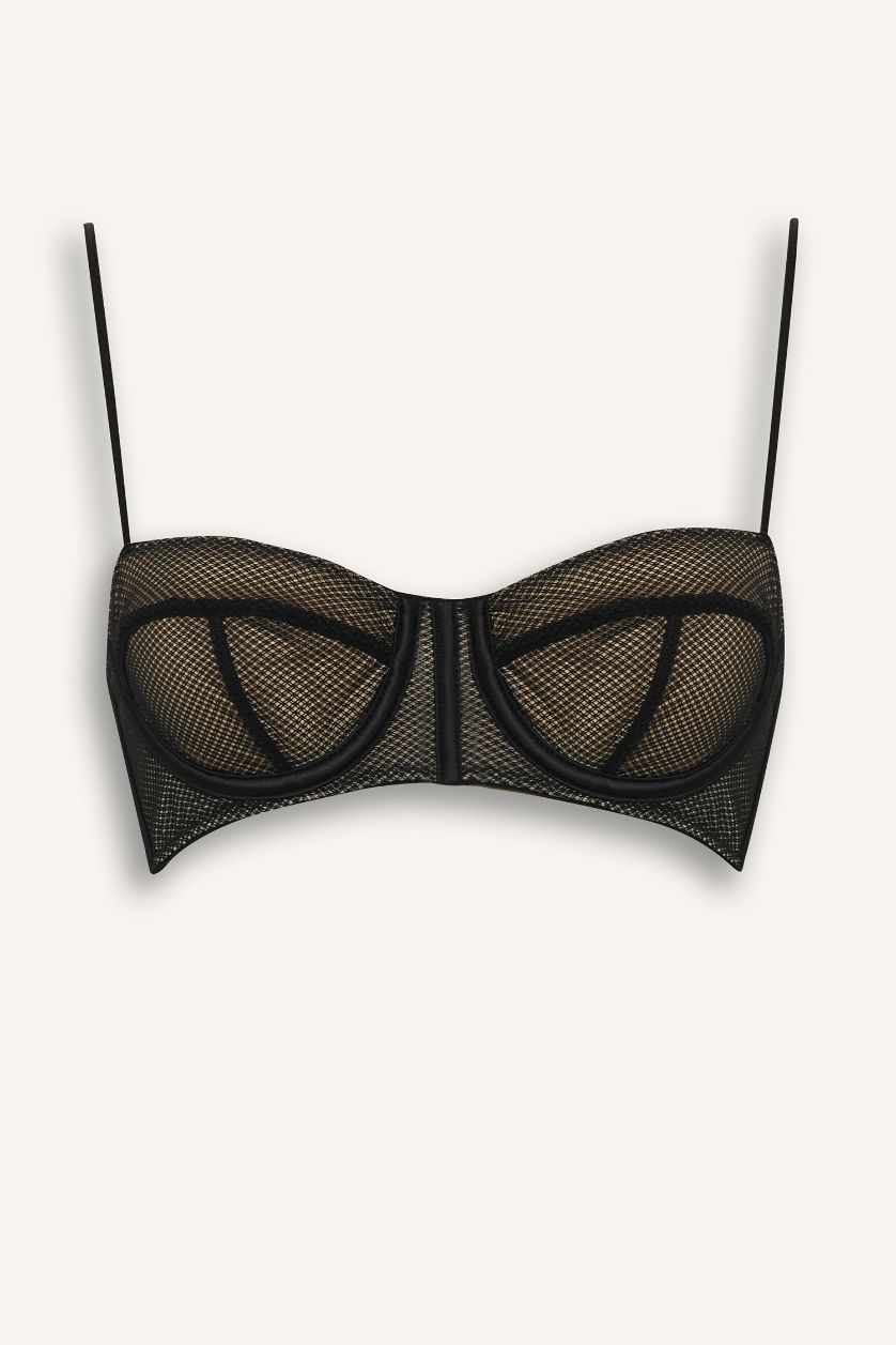 WOMAN Black Tulle Cups, No Pads, Underwired Balconette Bra