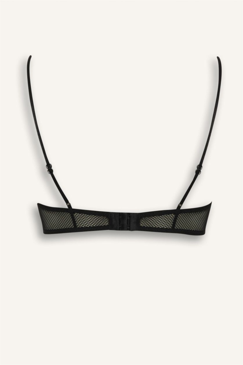 Women Black Tulle Cups, No Pads, Underwired Balconette Bra