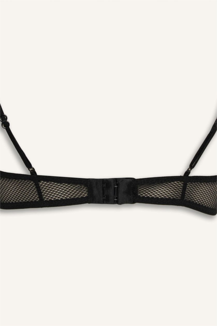 Women Black Tulle Cups, No Pads, Underwired Balconette Bra