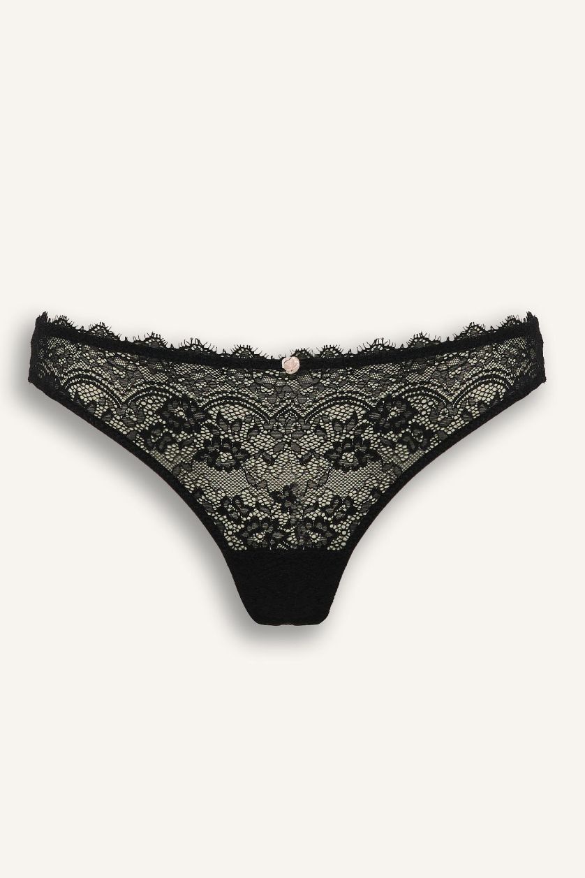 WOMAN Black Fall in Love Lace Laced Brazilian Panty