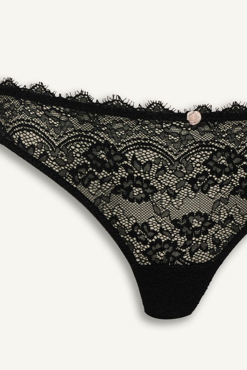 WOMAN Black Fall in Love Lace Laced Brazilian Panty