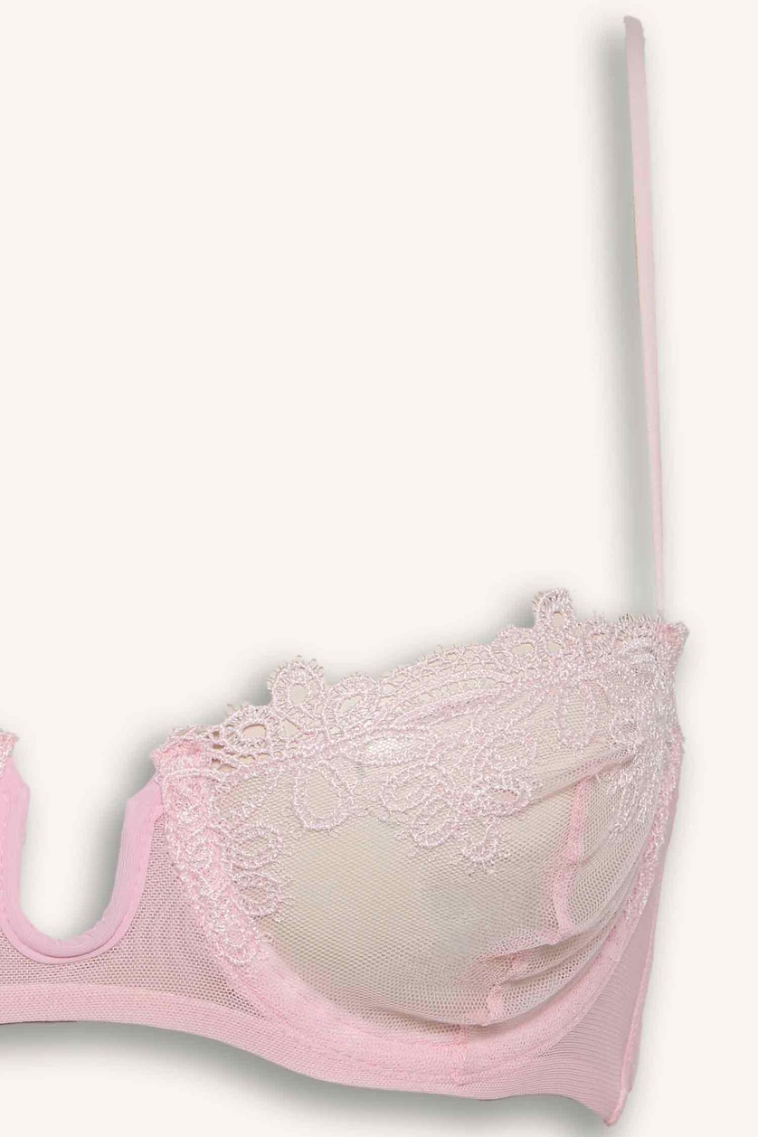 Kadın Açık Pembe Dantelli Kapsız Pedsiz Balenli Sütyen