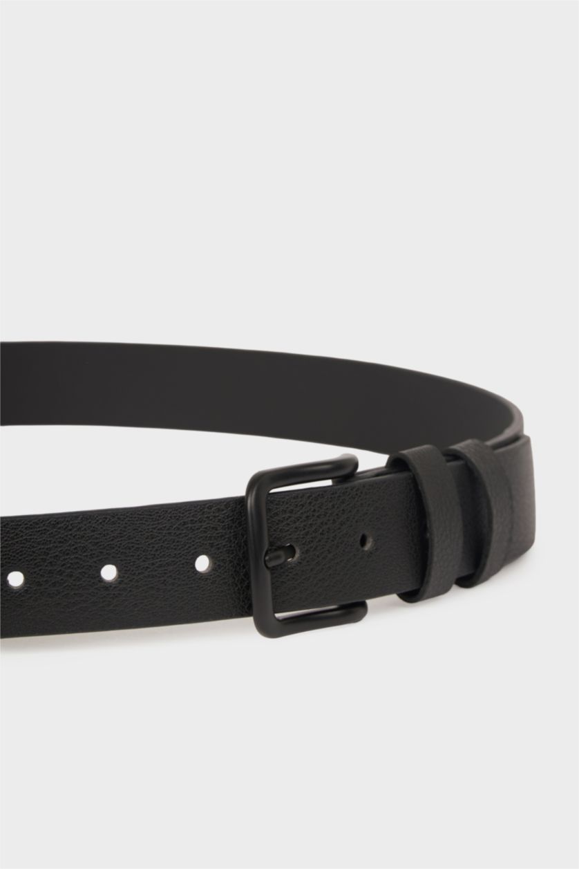 MAN Black Man Rectangular Buckle Faux Leather Casual Belt