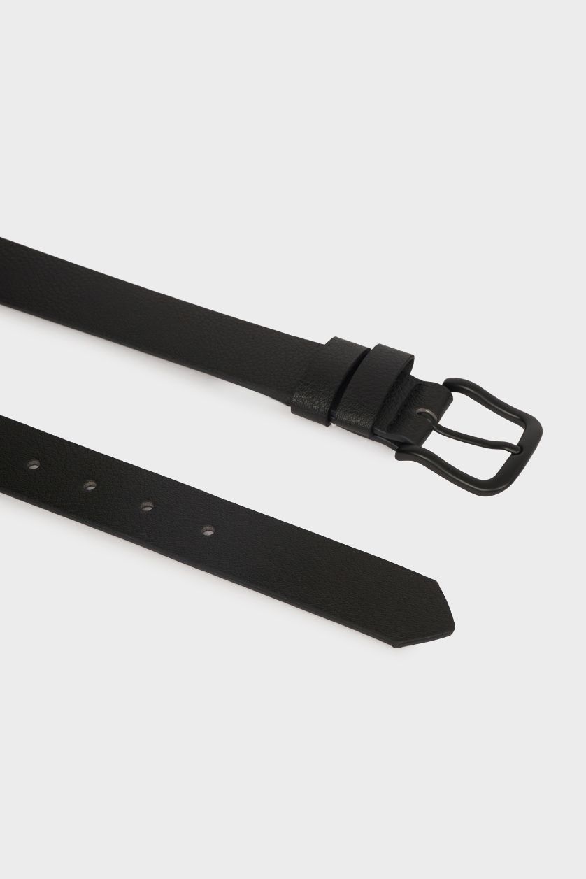 MAN Black Man Rectangular Buckle Faux Leather Casual Belt