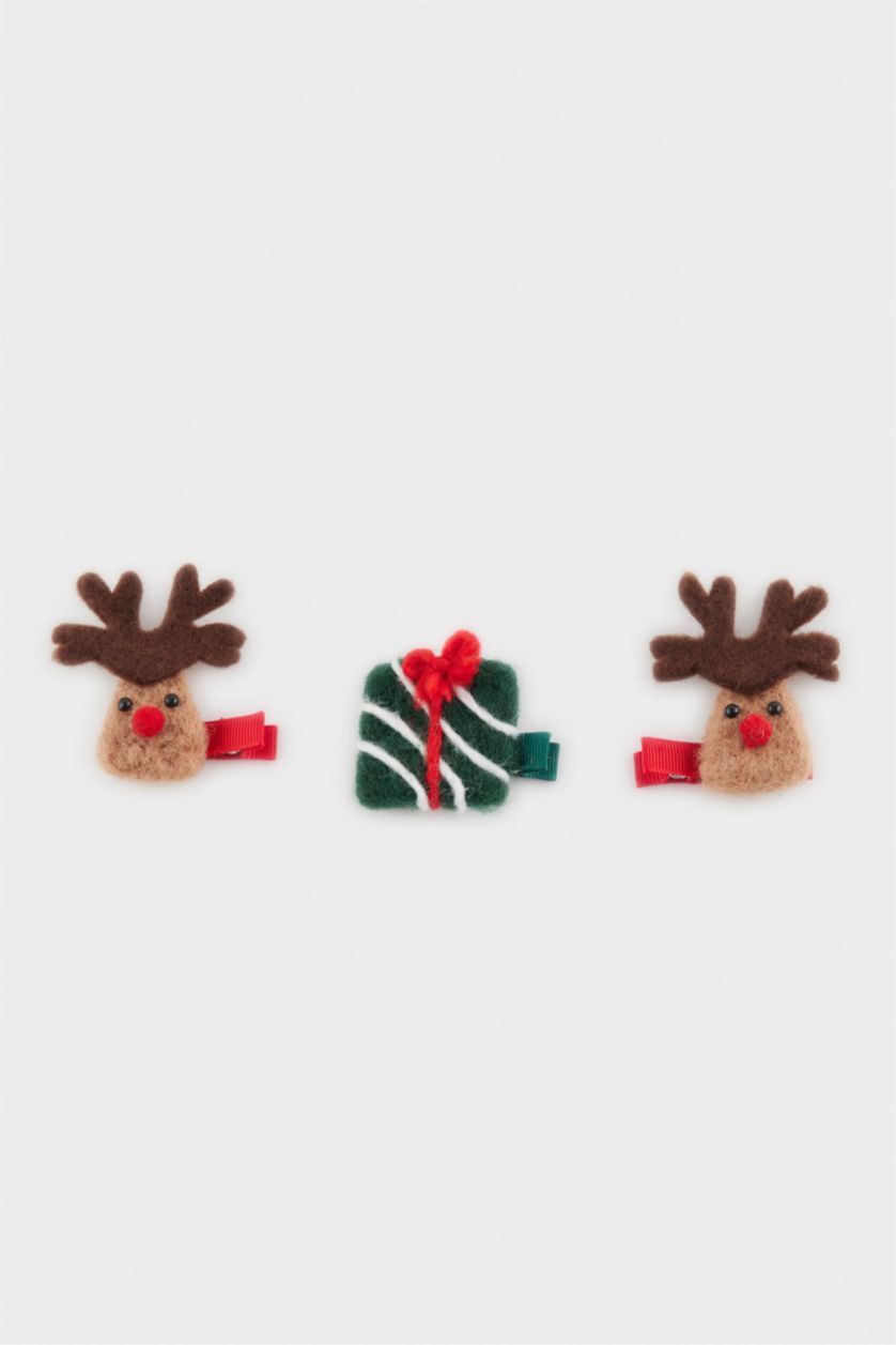 Kadın Karma Kız Çocuk Yılbaşı Geyik Temalı 3'lü Çıtçıtlı Toka