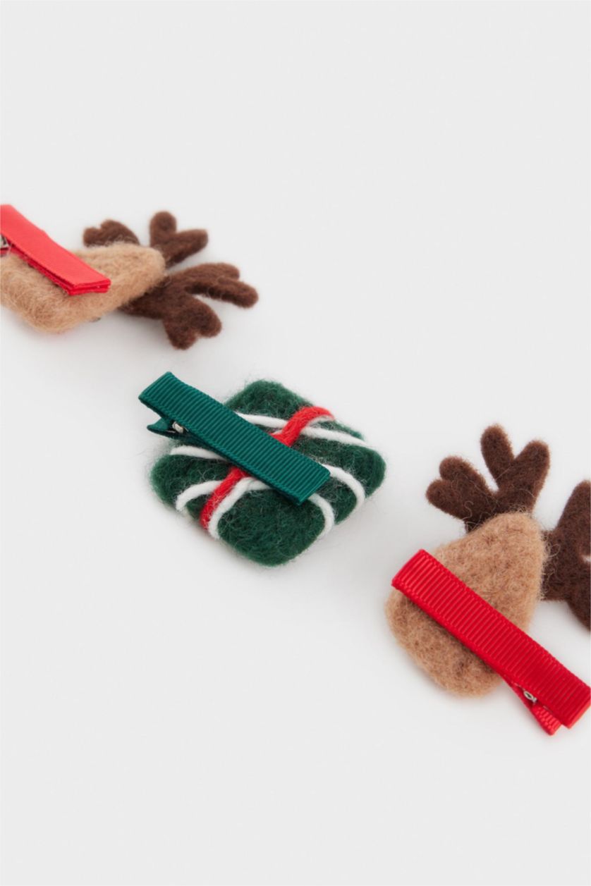 Kadın Karma Kız Çocuk Yılbaşı Geyik Temalı 3'lü Çıtçıtlı Toka