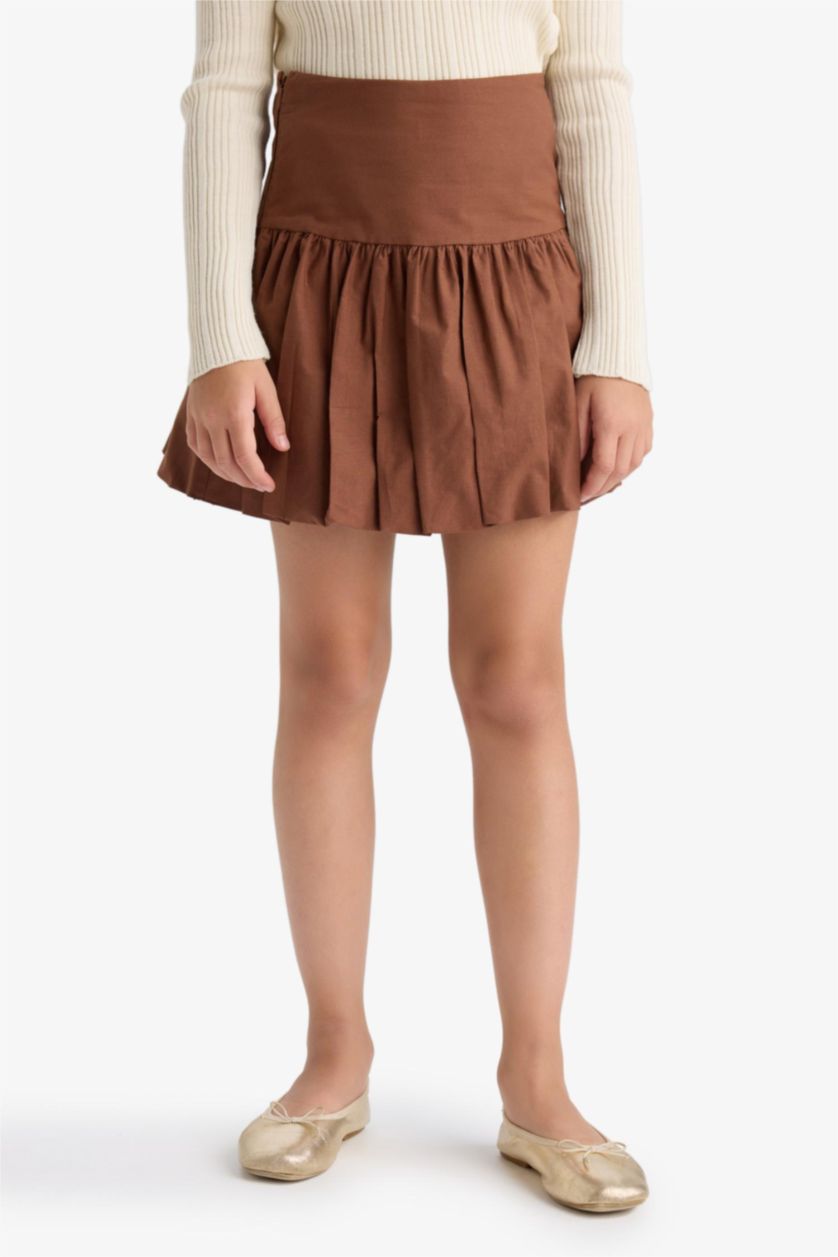 GIRLS & TEENS Brown Girl Poplin Balloon Fit Skirt