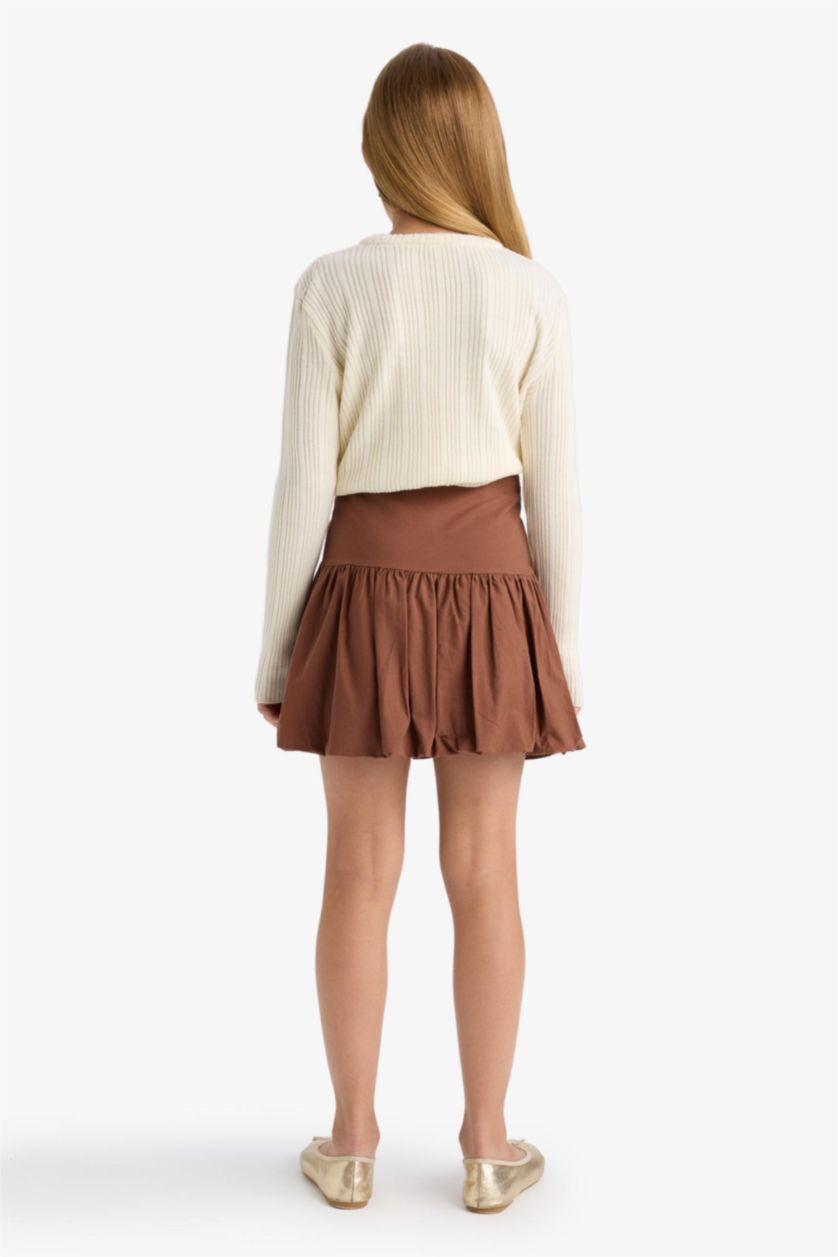 GIRLS & TEENS Brown Girl Poplin Balloon Fit Skirt