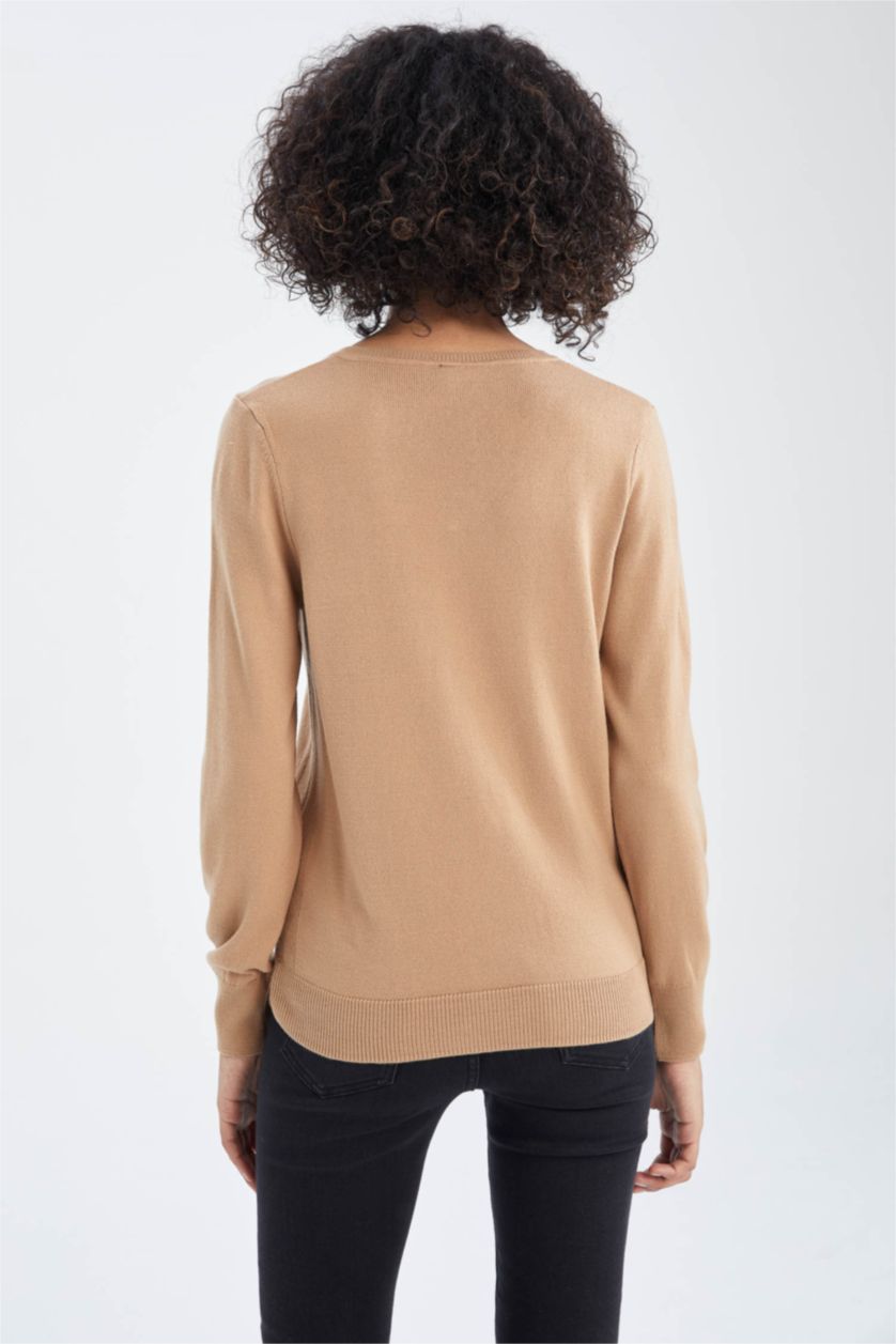 WOMAN Camel Regular Fit V-Neck Pullover