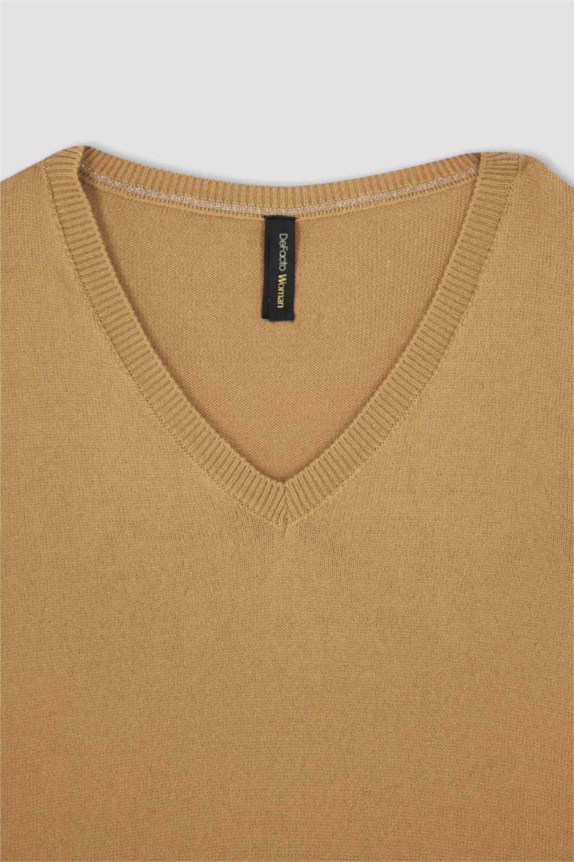 WOMAN Camel Regular Fit V-Neck Pullover