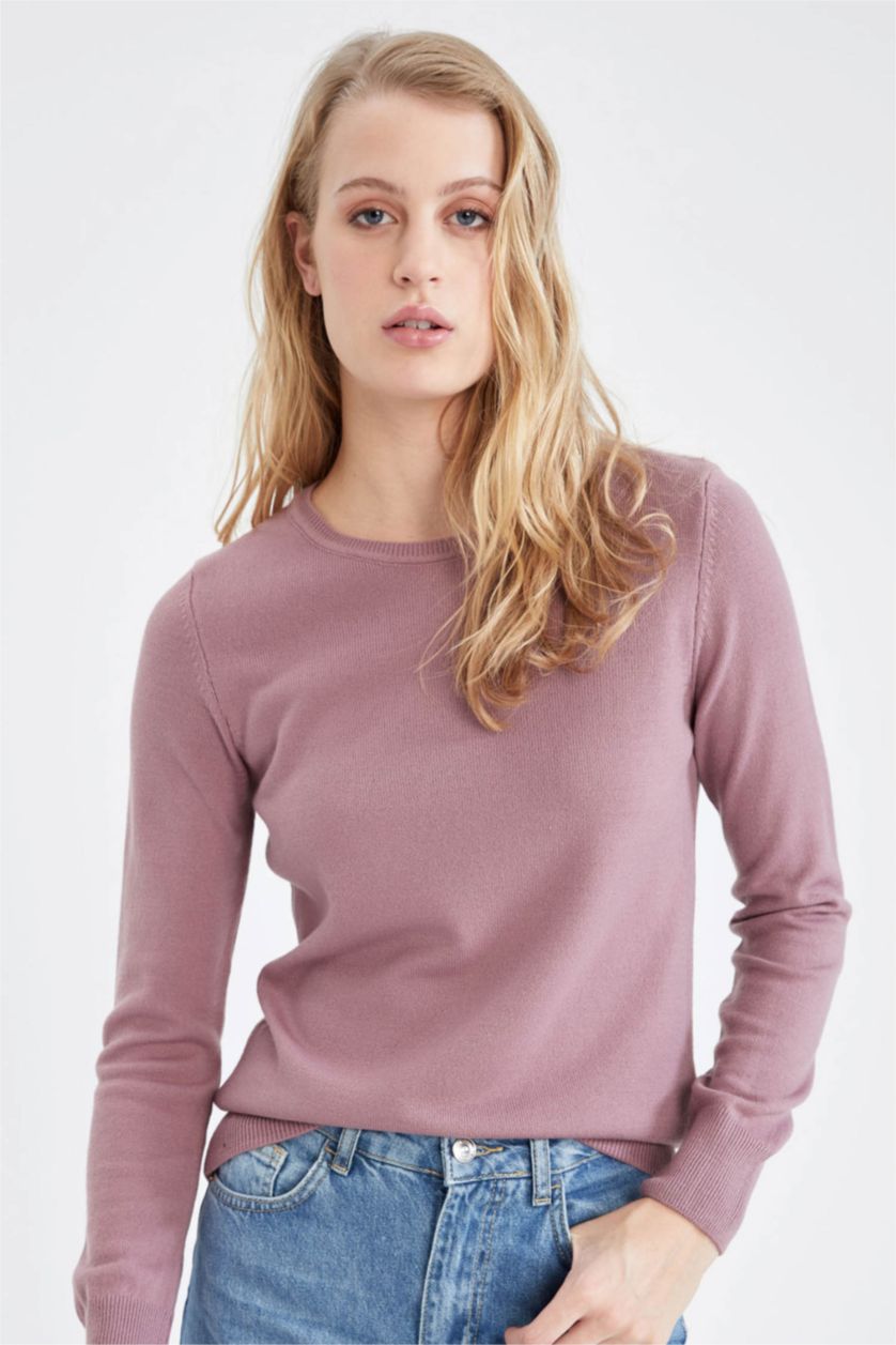 WOMAN Pink Regular Fit Crew Neck Pullover
