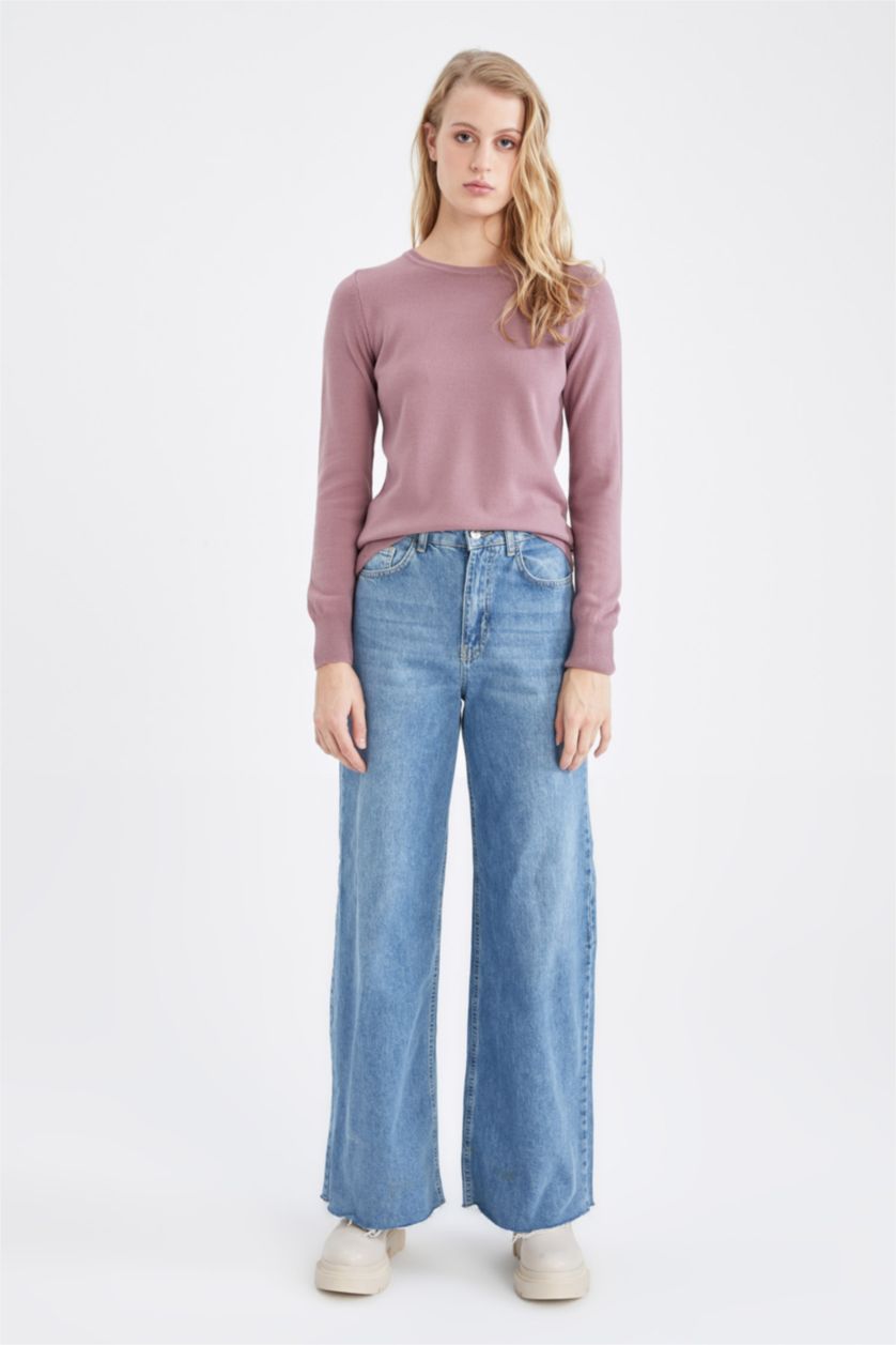 WOMAN Pink Regular Fit Crew Neck Pullover