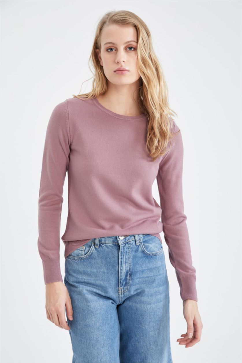 WOMAN Pink Regular Fit Crew Neck Pullover