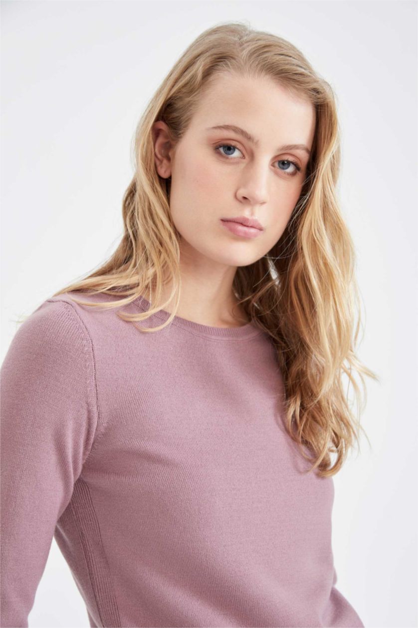 WOMAN Pink Regular Fit Crew Neck Pullover