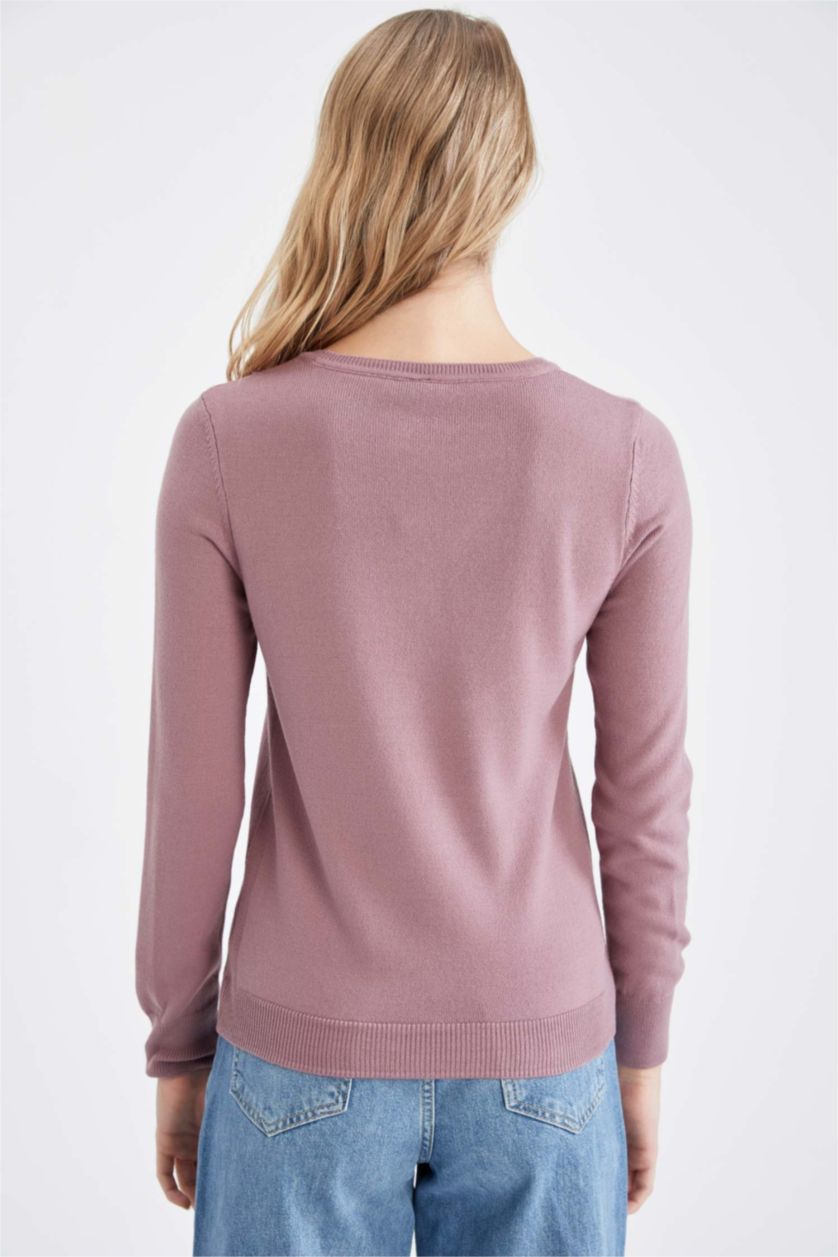 WOMAN Pink Regular Fit Crew Neck Pullover