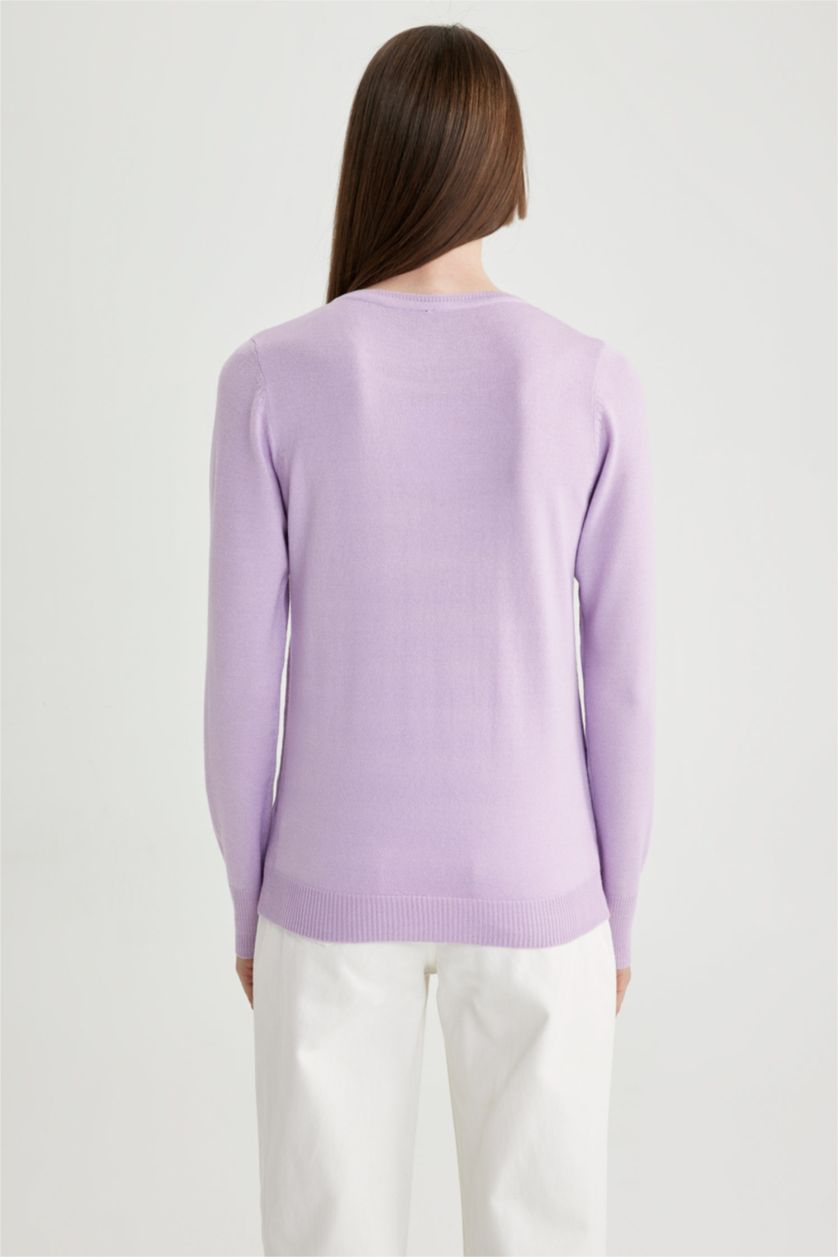Woman Light Lilac Regular Fit Crew Neck Pullover