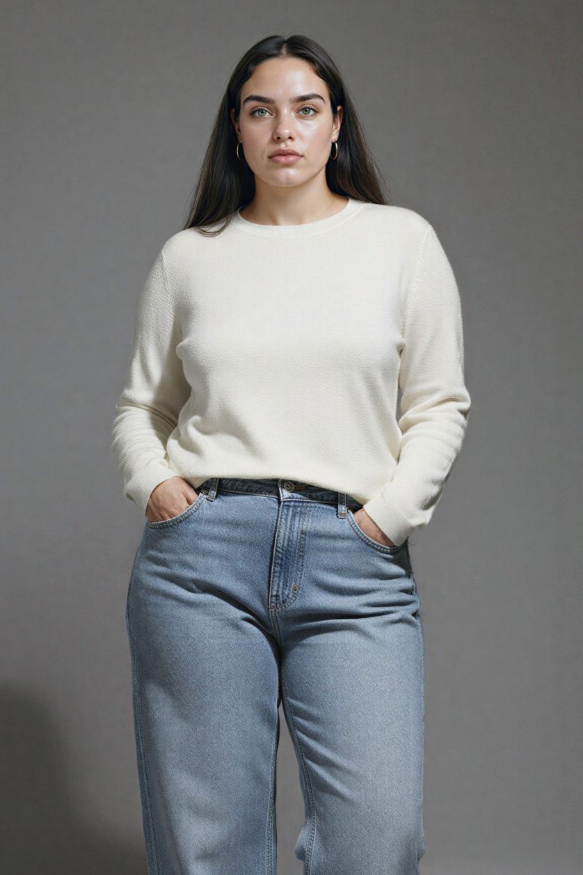 Kadın Ekru Regular Fit Yumuşak Dokulu Bisiklet Yaka Basic Düz Triko Kazak