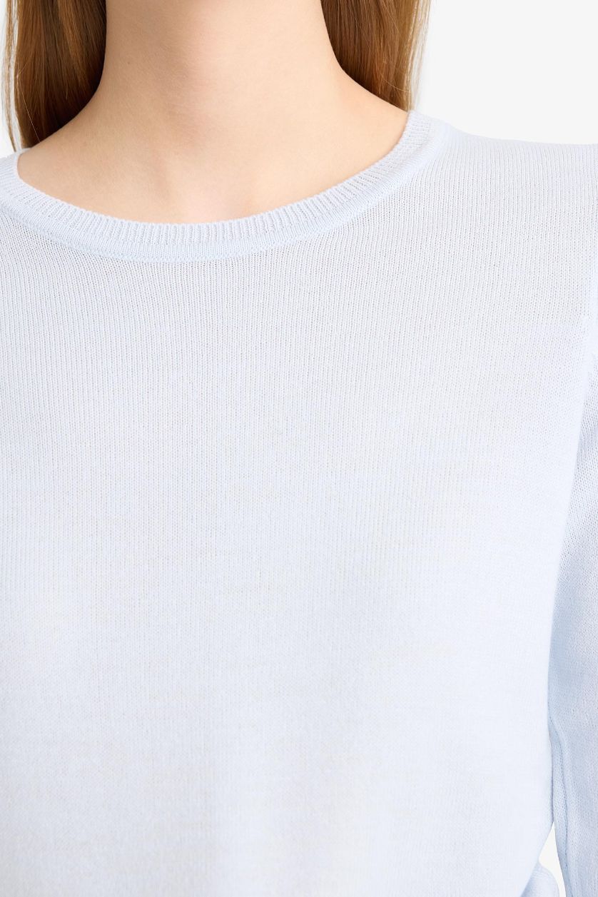 Kadın Açık Mavi Regular Fit Bisiklet Yaka Triko Kazak